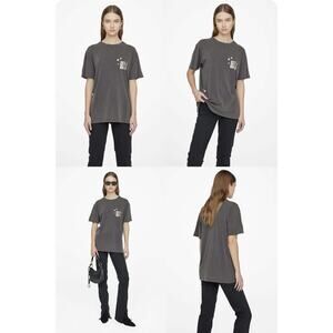Anine Bing Lili Tee Bing Bleached Graphic T-Shirt Organic Cotton Lg Faded Black